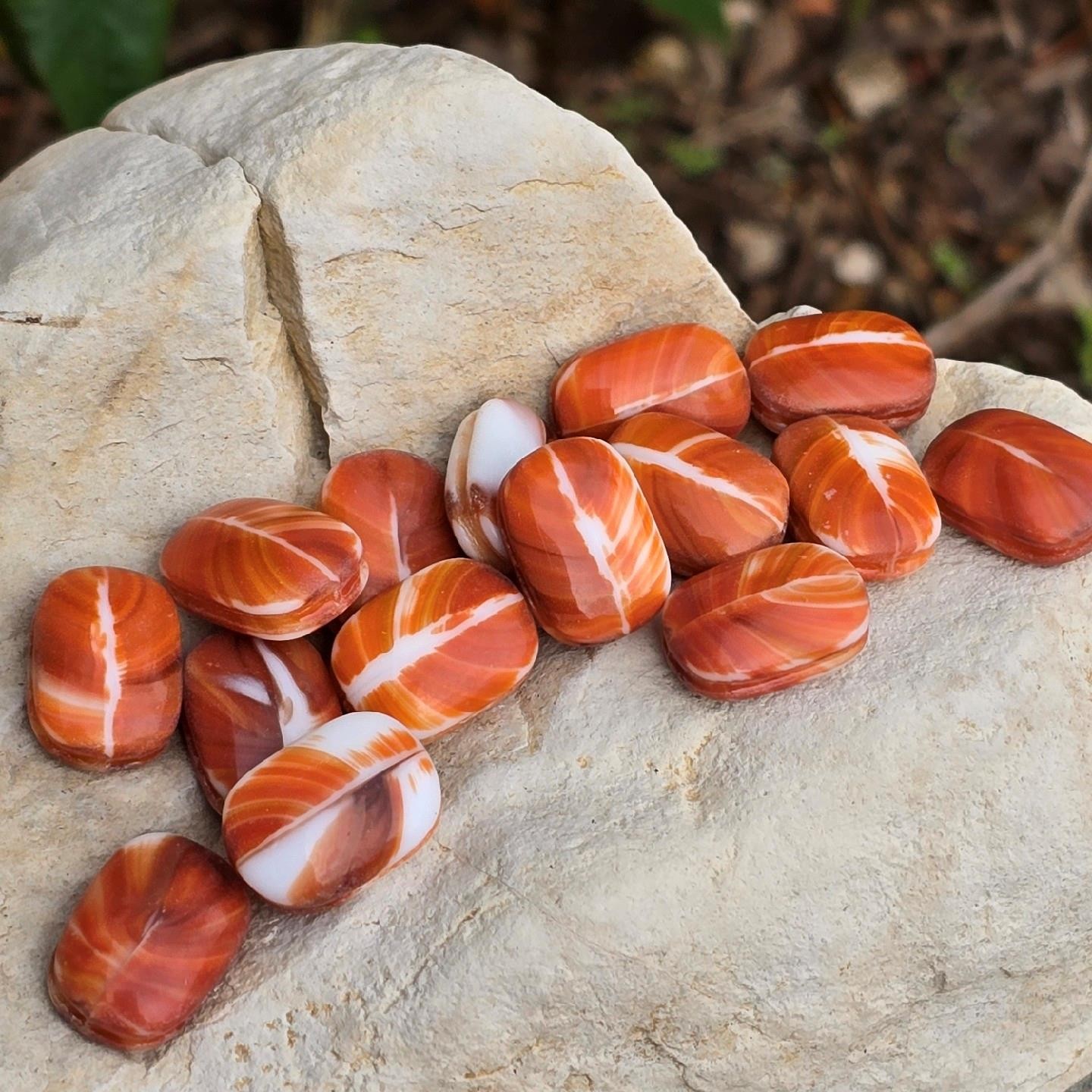 15 Terracotta Vintage Glass Bead Stones W/ Grooves For Wire Wrapping. No Holes