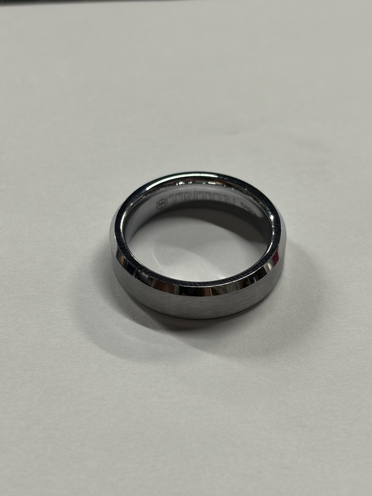 Triton Tungsten Carbide Wedding Ring 6mm Size 7-3/4 Silver w/Silver Center #R375