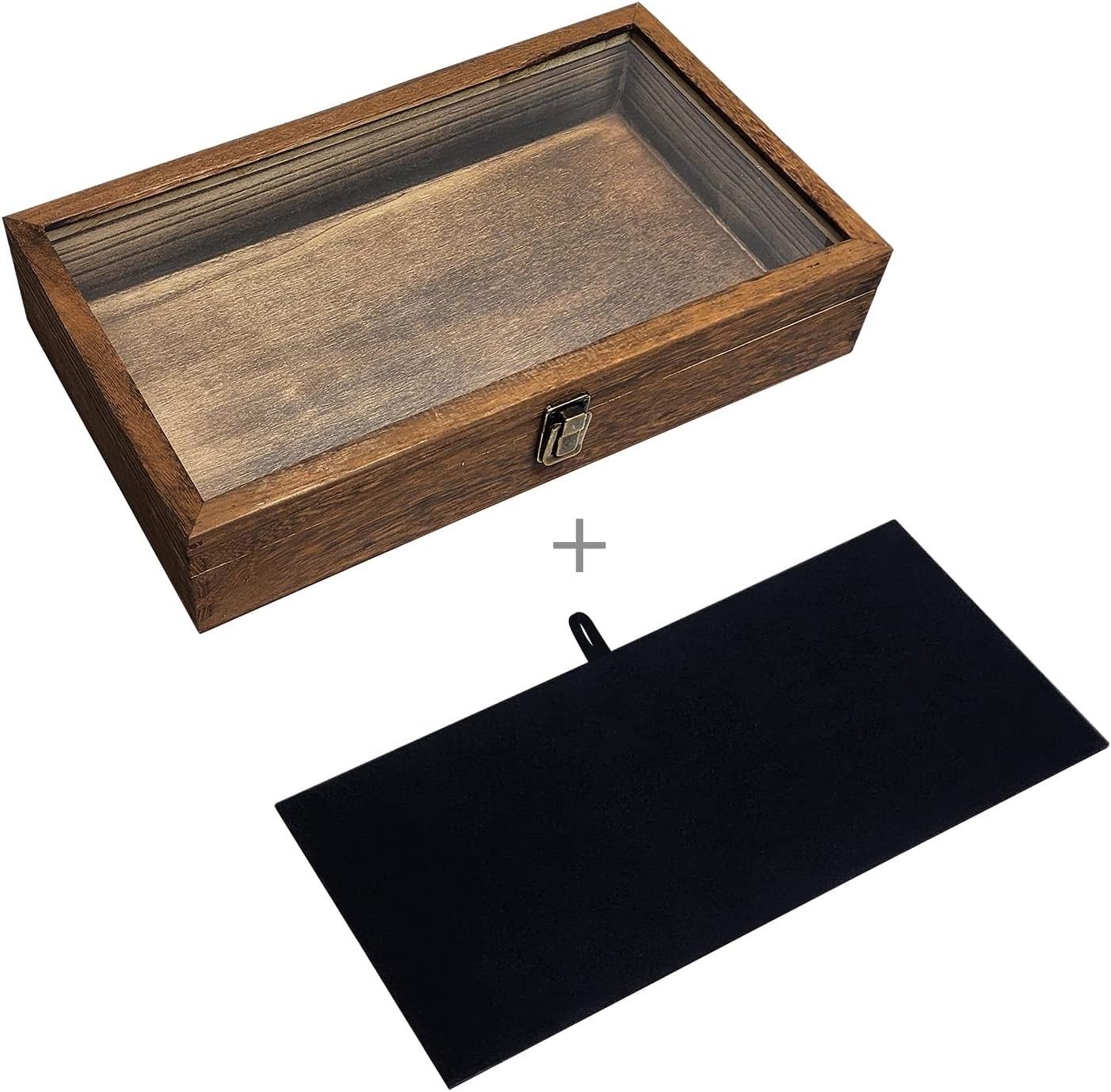 Gun Display Case Brown Wood Handgun Pistol Revolver Glass Lock Knife Shadow Box