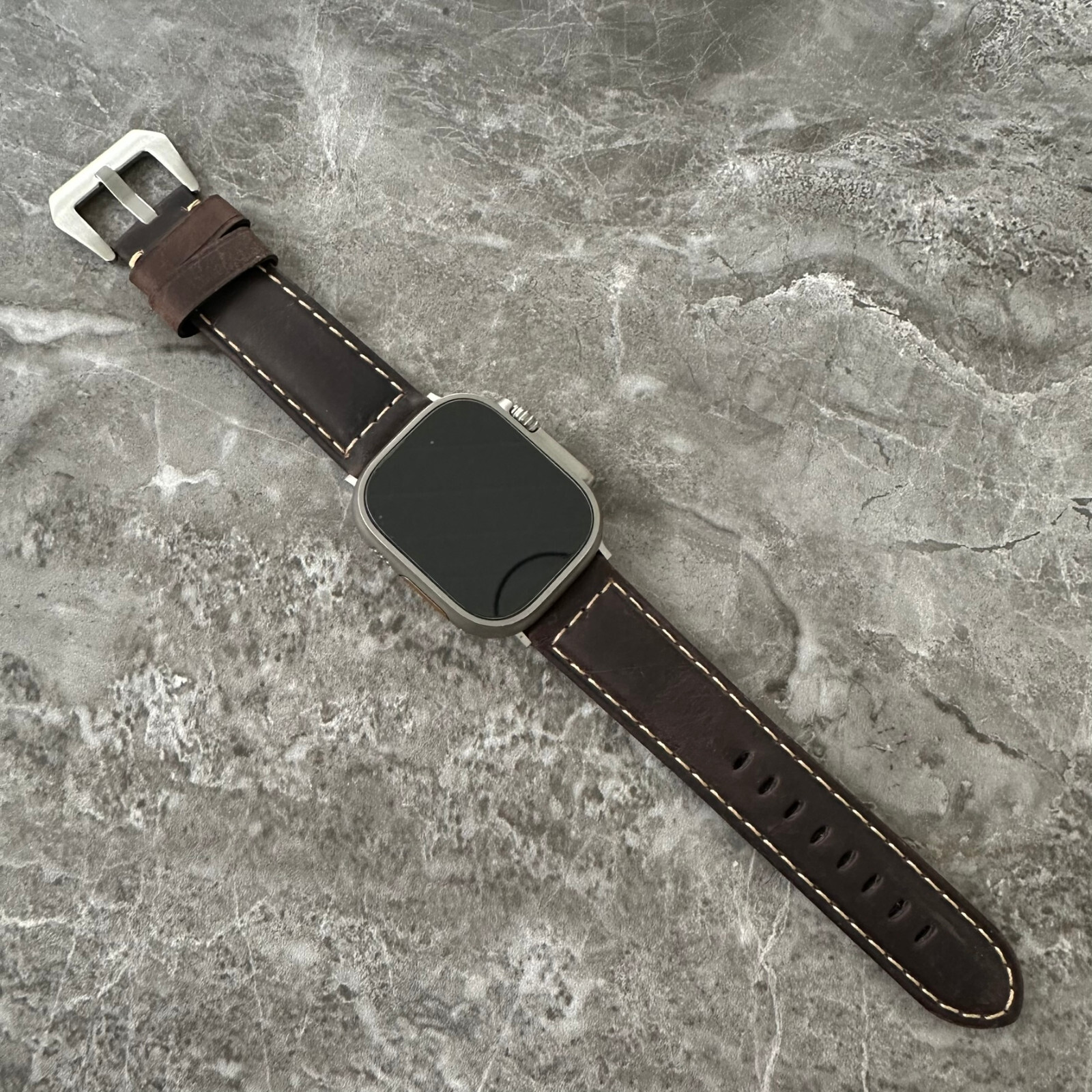 For NEW Apple Watch Ultra 1 2 49mm Dark Brown Padded Leather Watch Strap Band