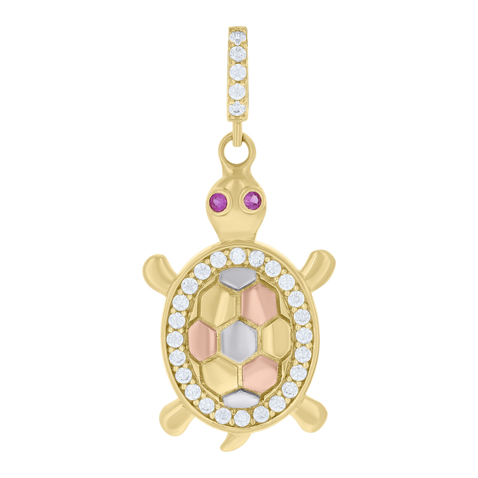 10kt Tri-Color Gold Womens Pink WhtCubic-Zirconia Tortoise Ocean Charm Pendant