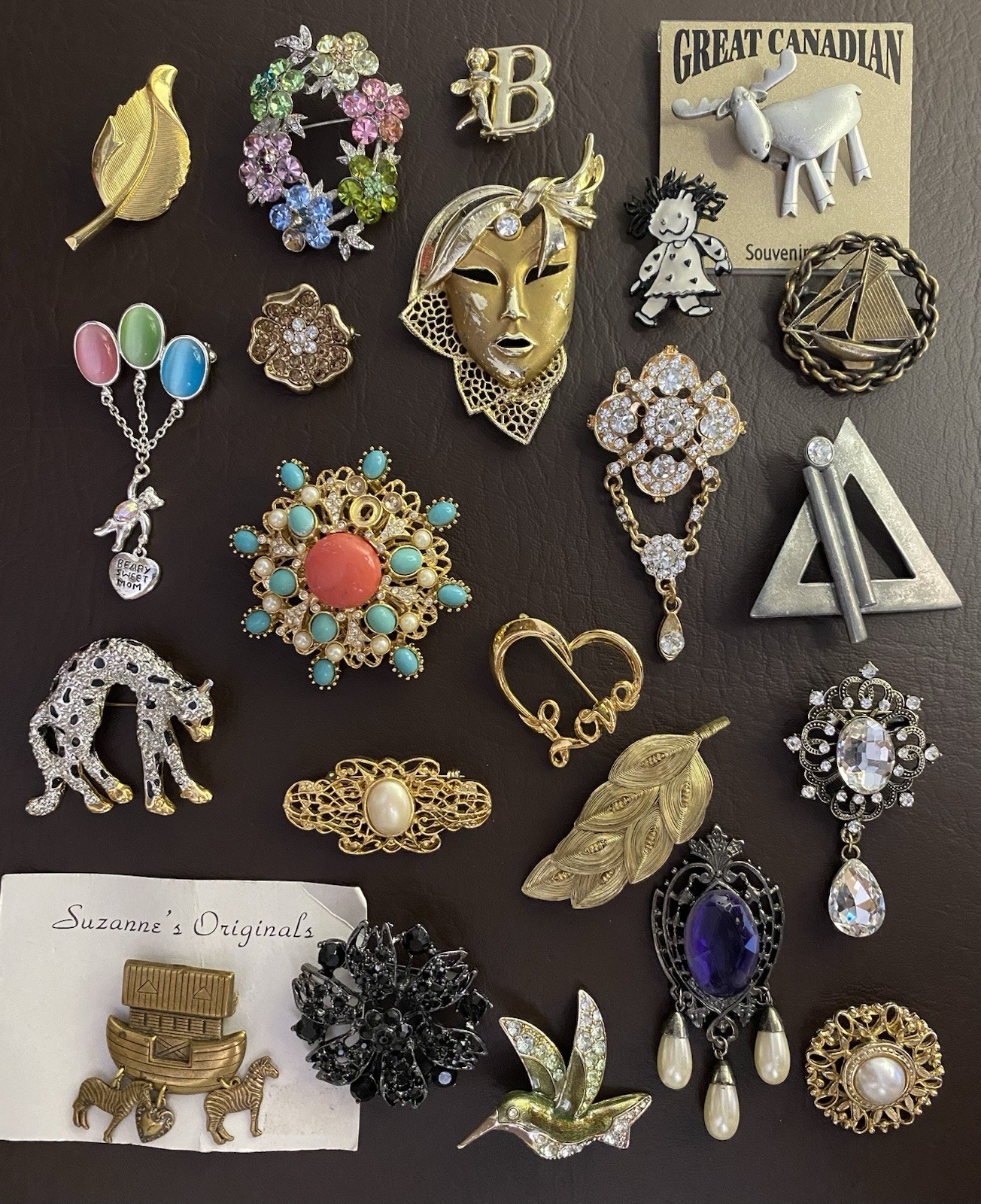 Vintage to Modern Rhinestone Mixed Metal Brooch Pin Lot – Set of 22 Brooches