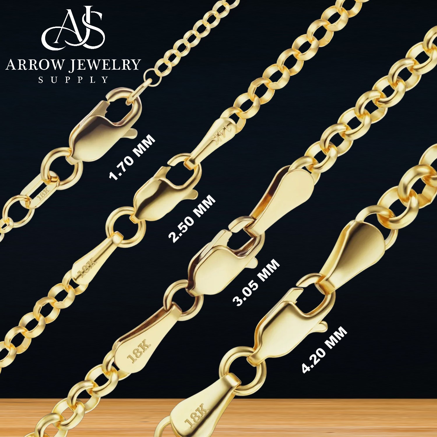 18K Yellow Solid Gold Rolo Round Links Necklace Chain