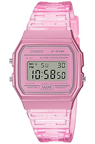 CASIO F-91WS-4JH Digital Watch Pink Clear Retro Alarm Quartz Japan New