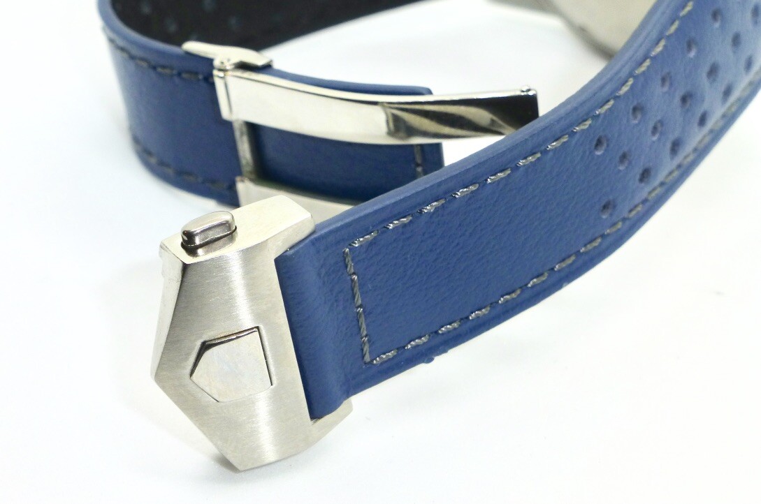 20mm, 22mm Perforated Genuine Leather Watch Band Strap with Deployment Clasp