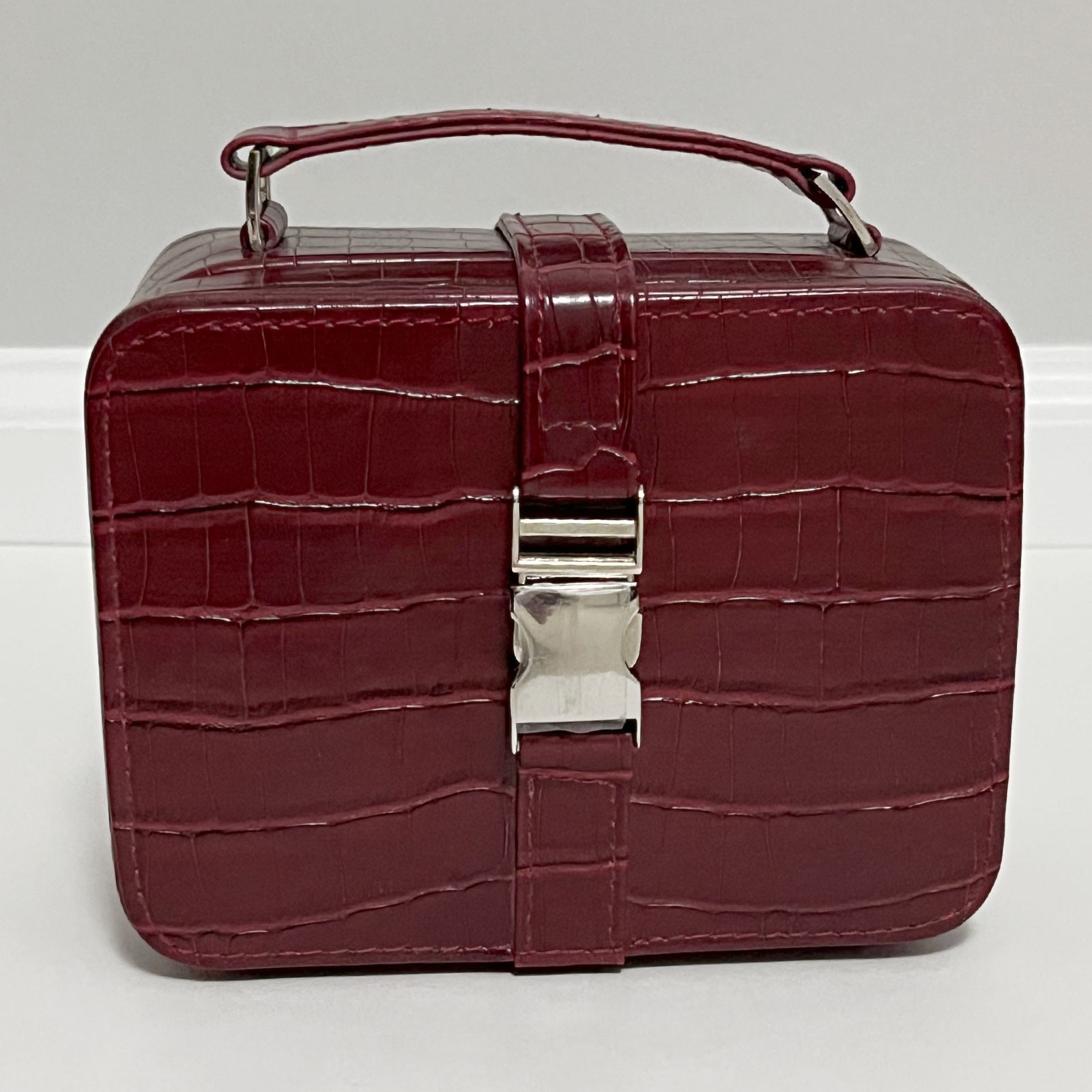 Mini Red Travel Jewelry Box with Handle