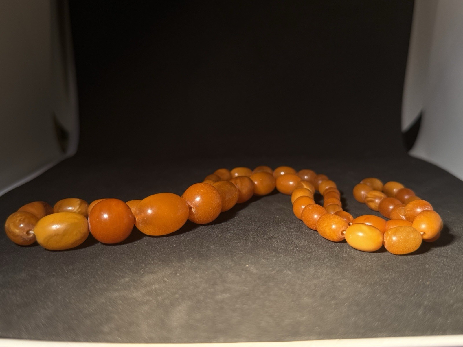 Natural Baltic Amber Necklace EggYolk RoundBeads 23” Ukrainian29.88g HighQuality