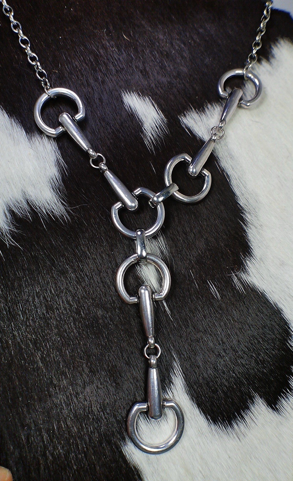 Horse Bit Lariat Necklace Silver Tone Equestrian Western Cowgirl Statement Piece