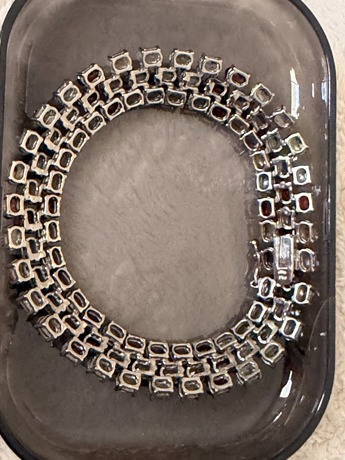 Sterling Silver 925 Multi Gemstone 3 Row Tennis Bracelet 7.25″ 21.44g Thai