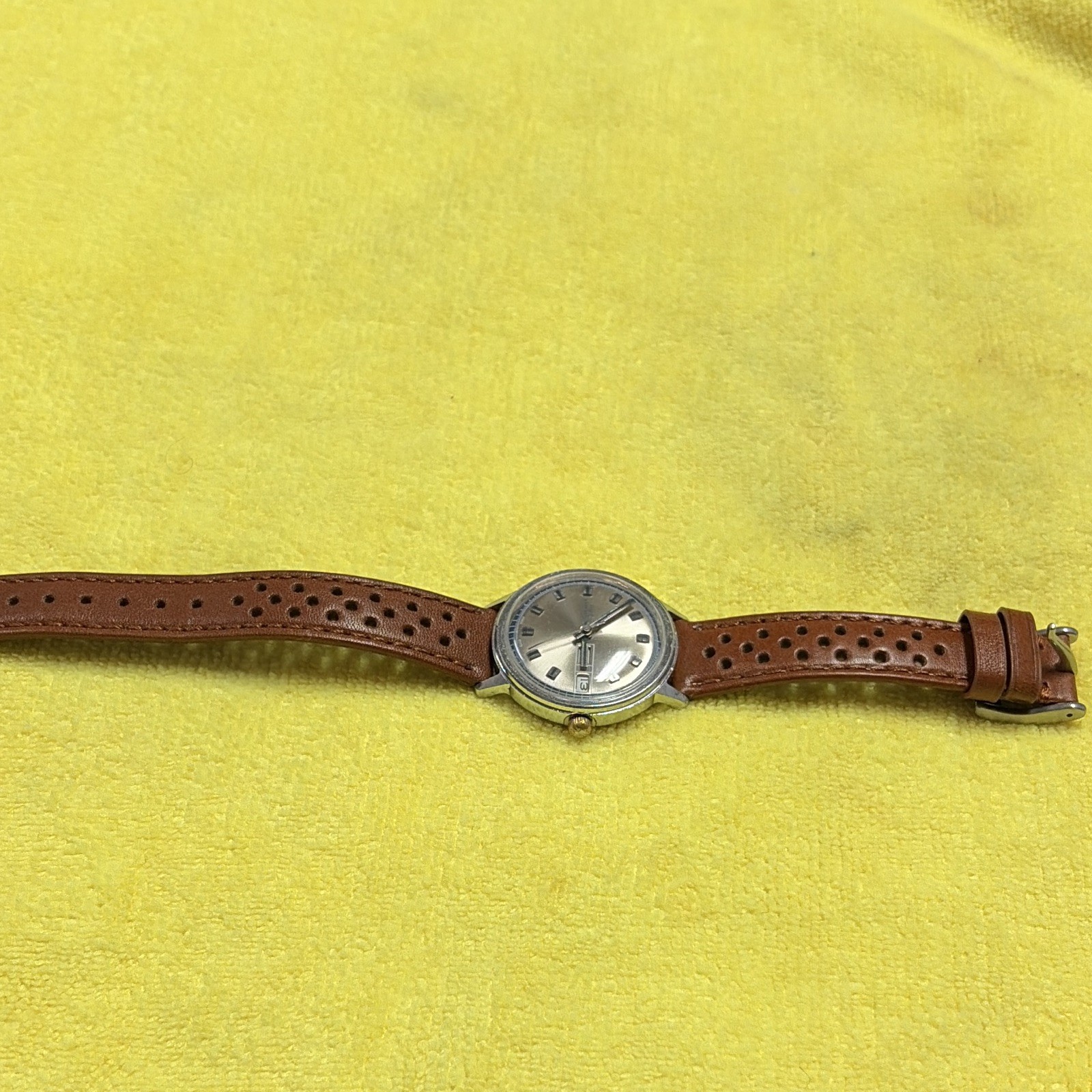 Automatic..Timex MarlinAnalog Wristwatch Date WR Silver Dial Brown Leather Strap