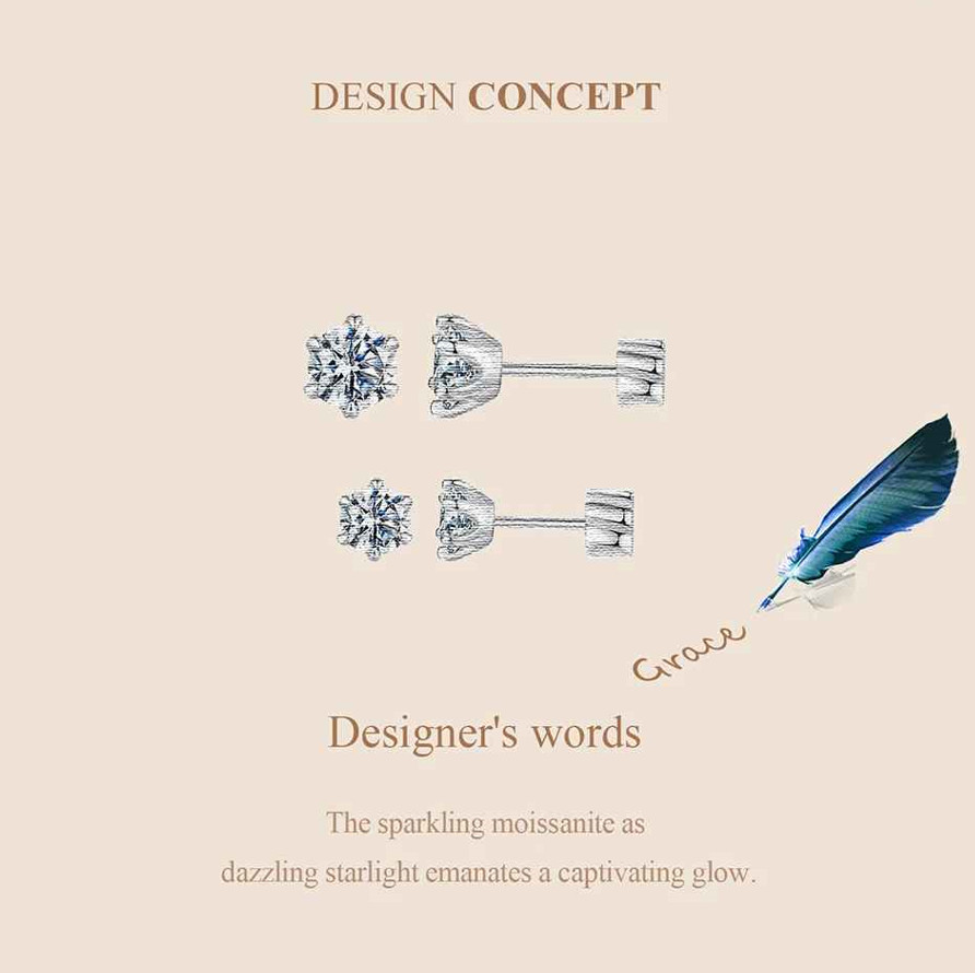 18k White Gold Plated 1CT Moissanite Screw Back Stud Earrings for Women With GRA