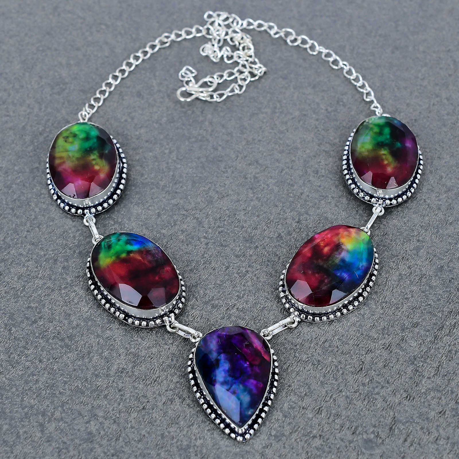 Ammolite Gemstone Handmade 925 Sterling Silver Necklace, For Women Gift