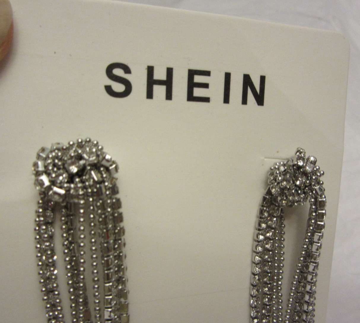 SHEIN Silver Tone Earrings w/ Rhinestones Unused 4 1/4 inch Long