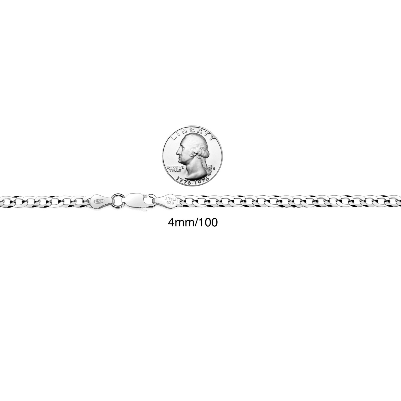 Men’s 925 Sterling Silver Curb Chain Necklace Made in Italy (Size 3mm-8mm)