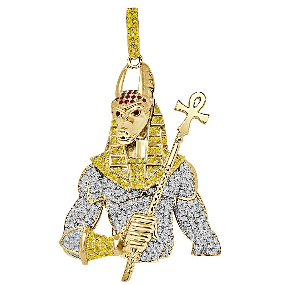 38+ Grams Big 3″ Italian Silver Egyptian Anubis Ankh Cross Pharaoh Charm Pendant
