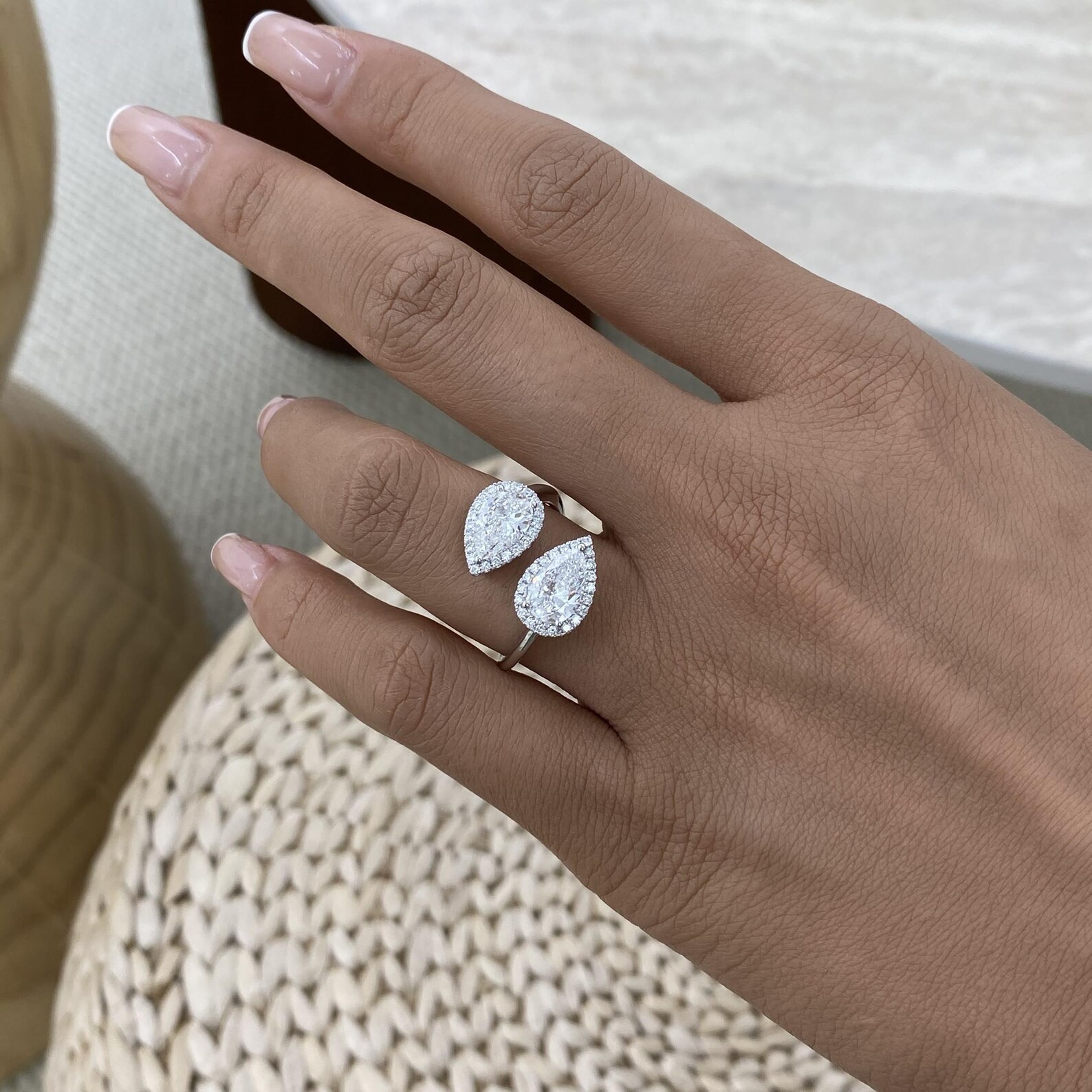 3.00 CT Certified Pear Cut White Diamond Ring, Tariffs FREE & Matching Studs.