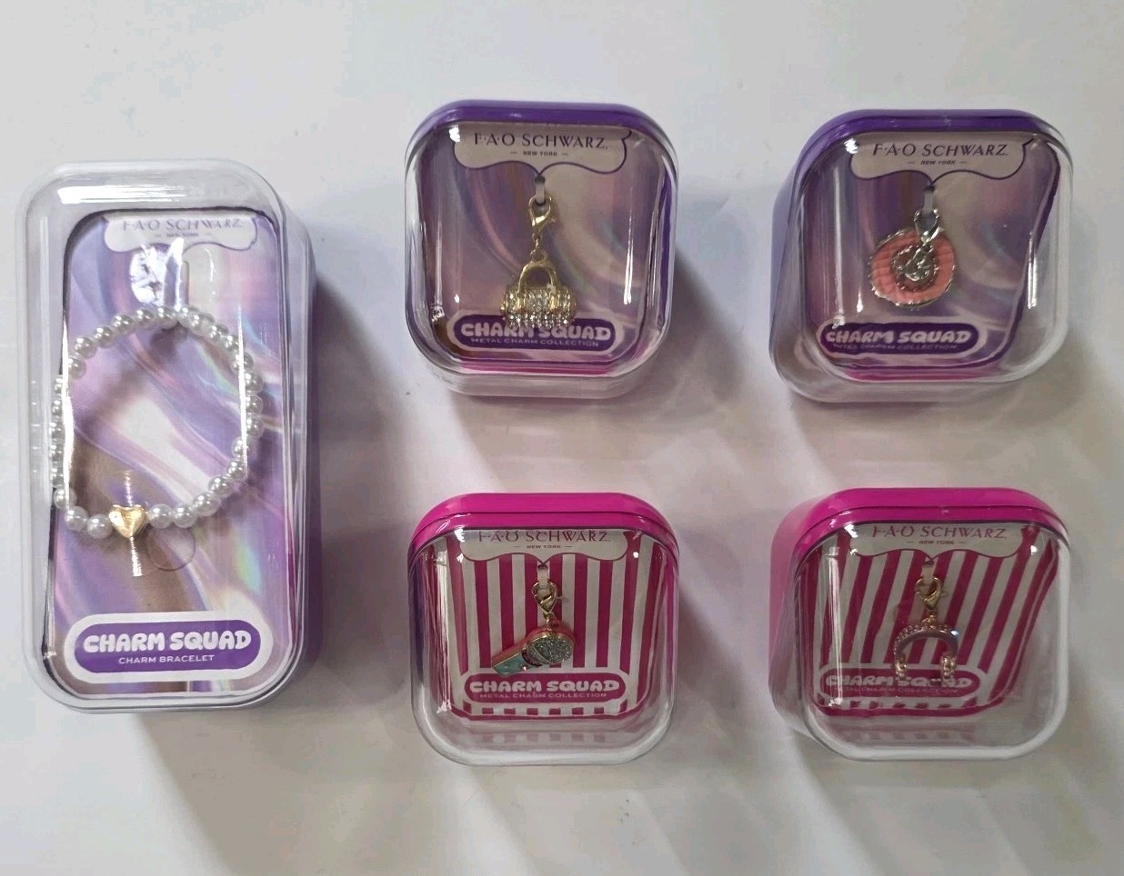 FAO Schwarz Charm Squad Pearl Bracelet and Charm Lot New Sealed