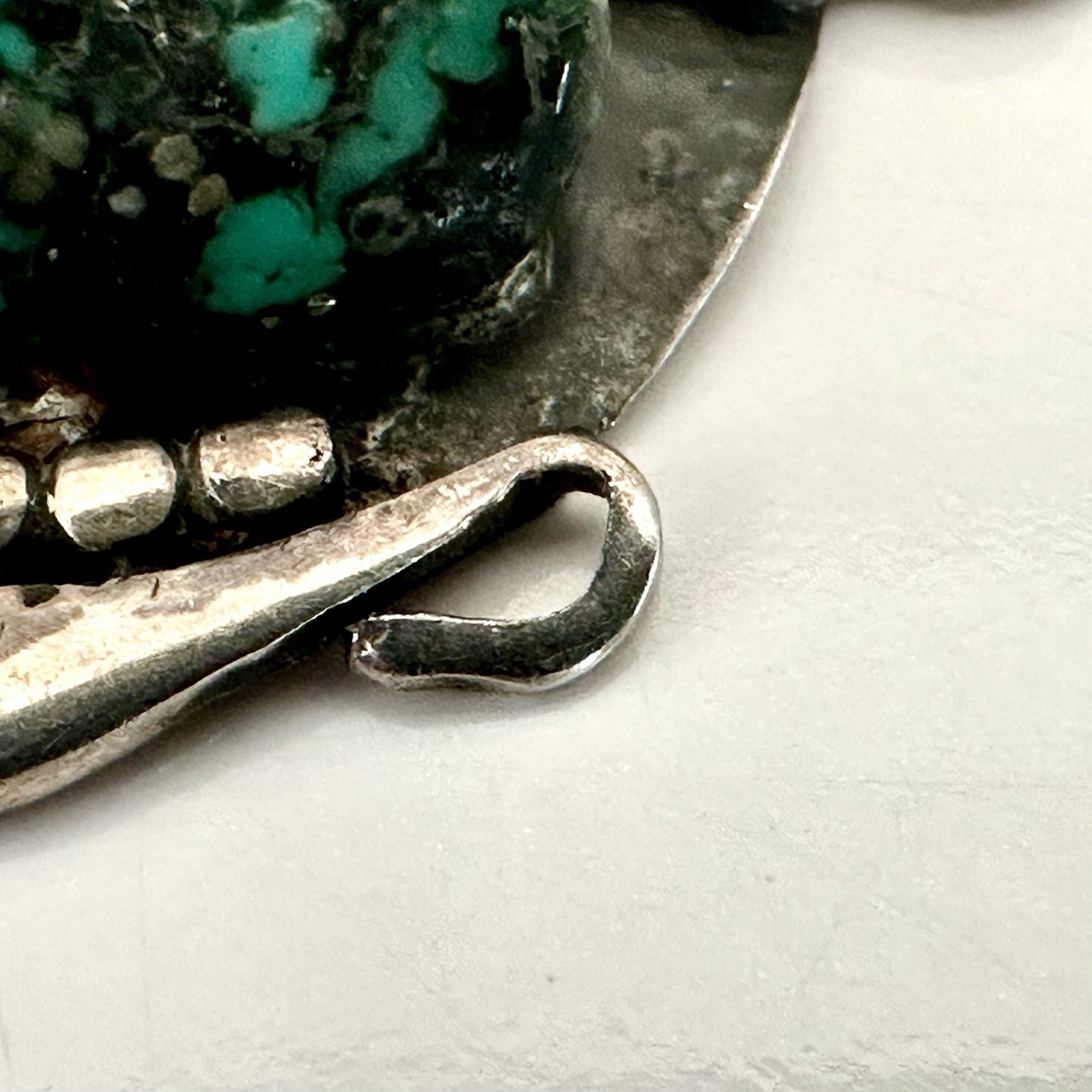 Sterling Silver 925 Abstract Turquoise Vintage Modernist Retro Pendant Handmade