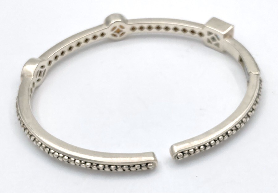 Michael Dawkins Pebbled Sterling Smoky & Blue Topaz MOP Hinged Bangle 22.4g