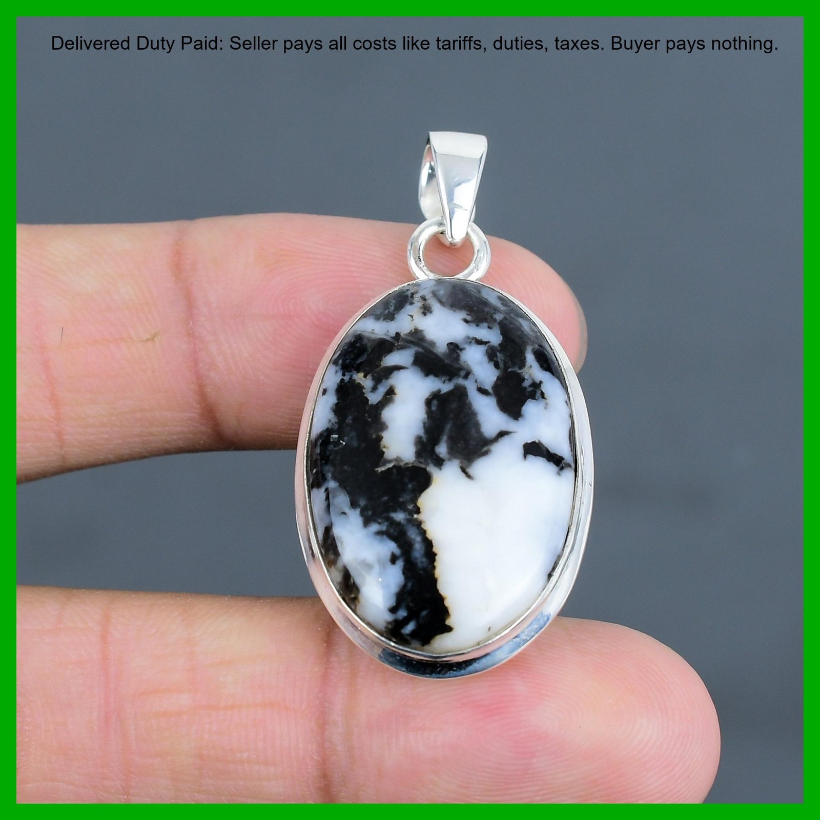 Oval White Buffalo Turquoise Stone Engagement Handmade Pendant Sterling Silver