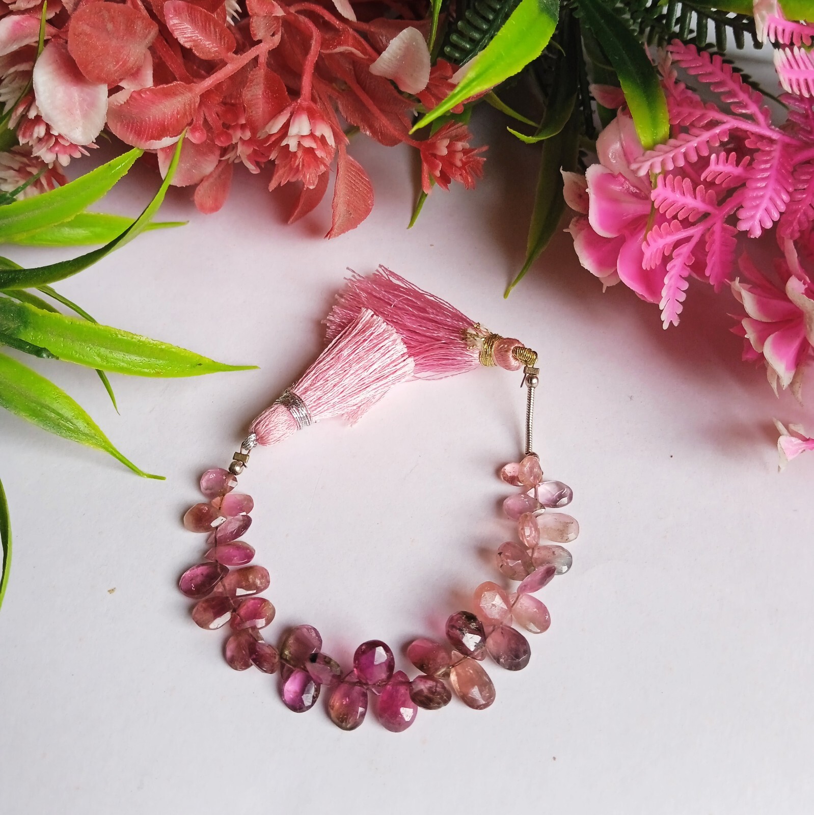 28 Carat 7×5 to 9×6 MM Natural Watermelon Pink Bi Color Tourmaline 4 Inch Beads