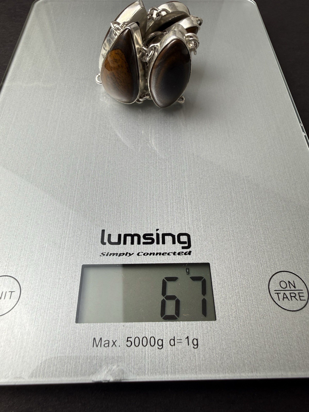 925 Sterling Silver Tiger Eye Link Bracelet Toggle Clasp Artisan