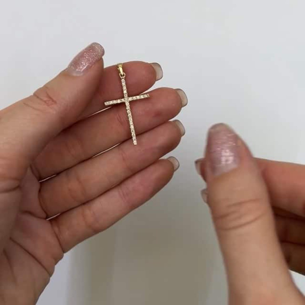 Real Diamond 14K Gold Cross Pendant 0.9″-1.3″