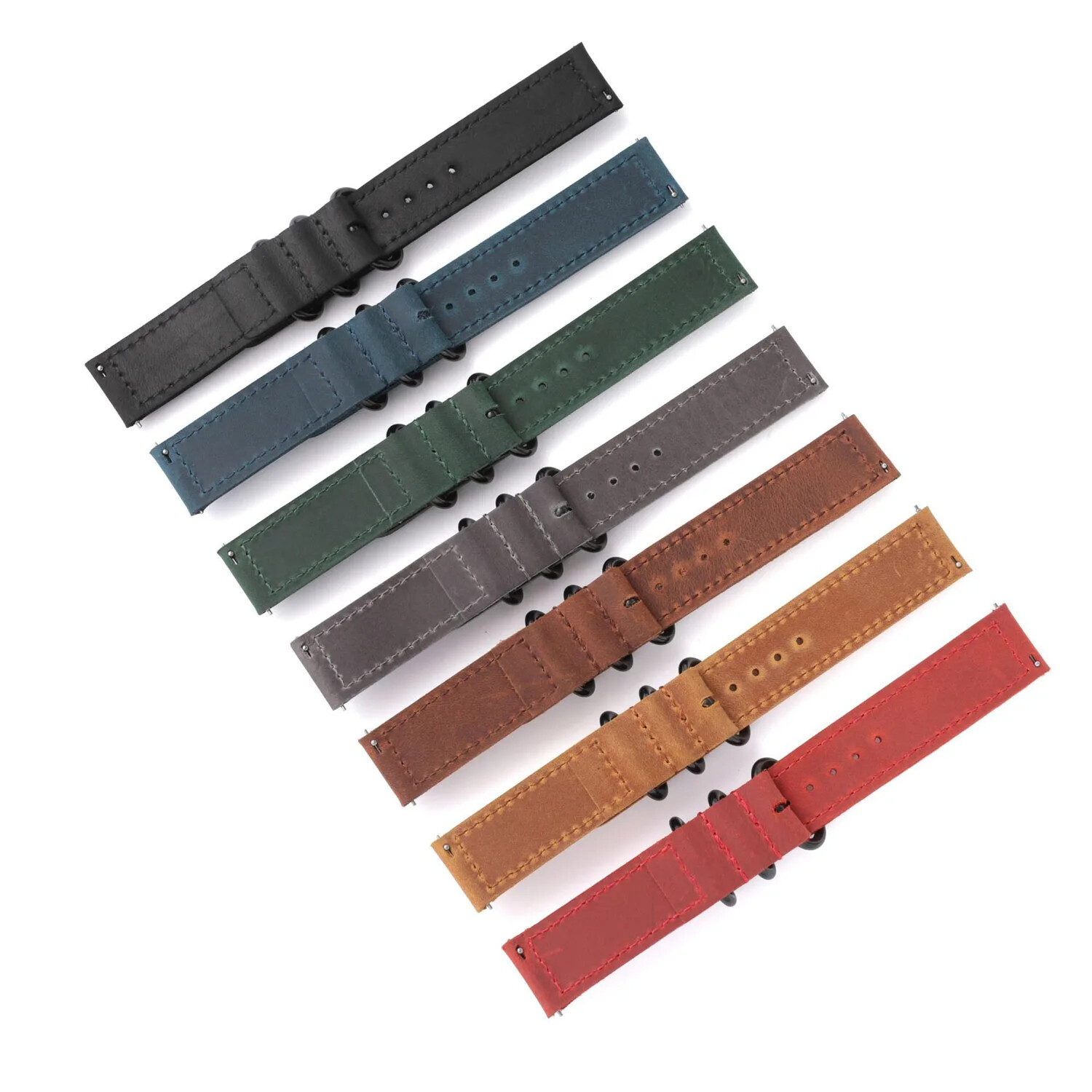 Vintage Genuine Leather Watch Band 18mm 20mm 22mm Black Loop Buckle Watch Strap