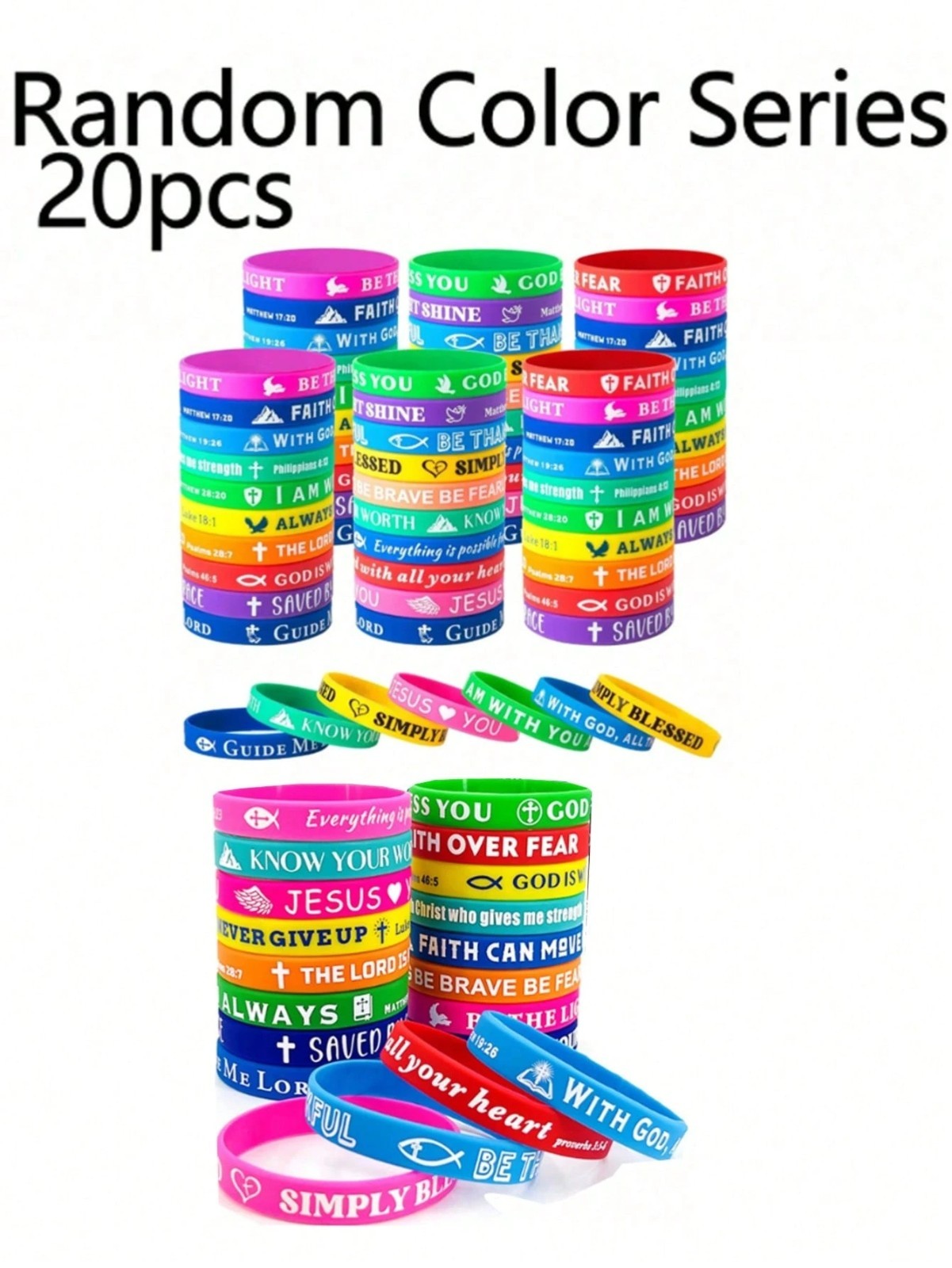 20PCS Christian Bible Verse Silicone Bracelets Religious Scripture Wristbands US