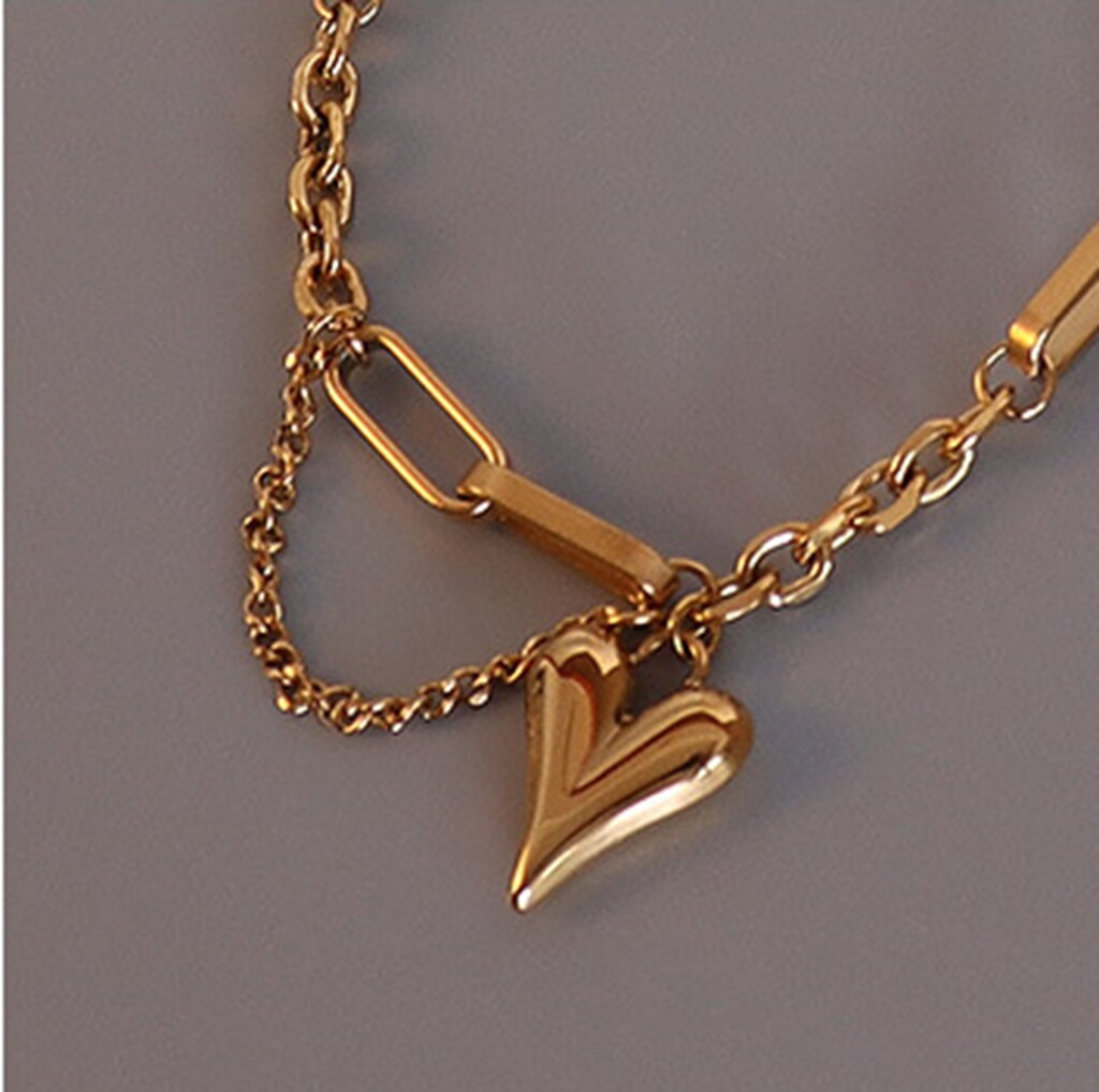 Chic Women Girl Gold Heart Titanium Stainless Steel Love Pendant Necklace 17-19″