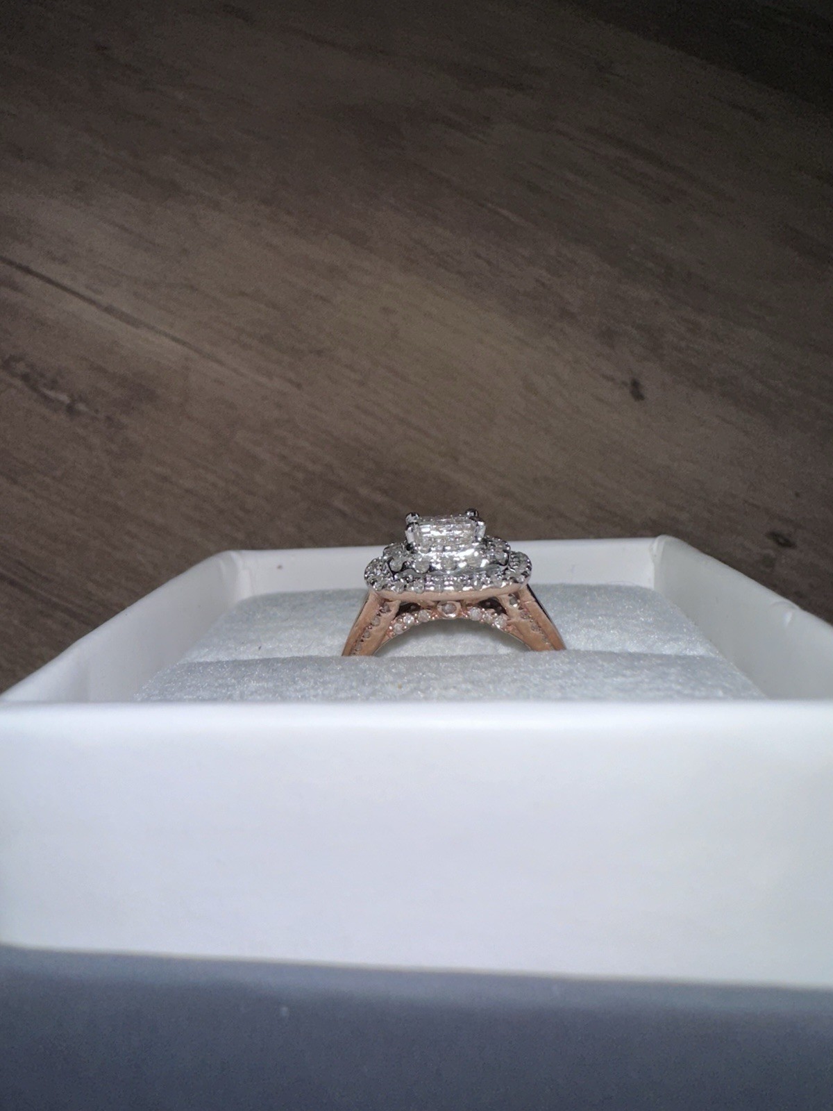 One Carat Natural White Diamond 10k Rose Gold Halo Cushion Ring Size 7