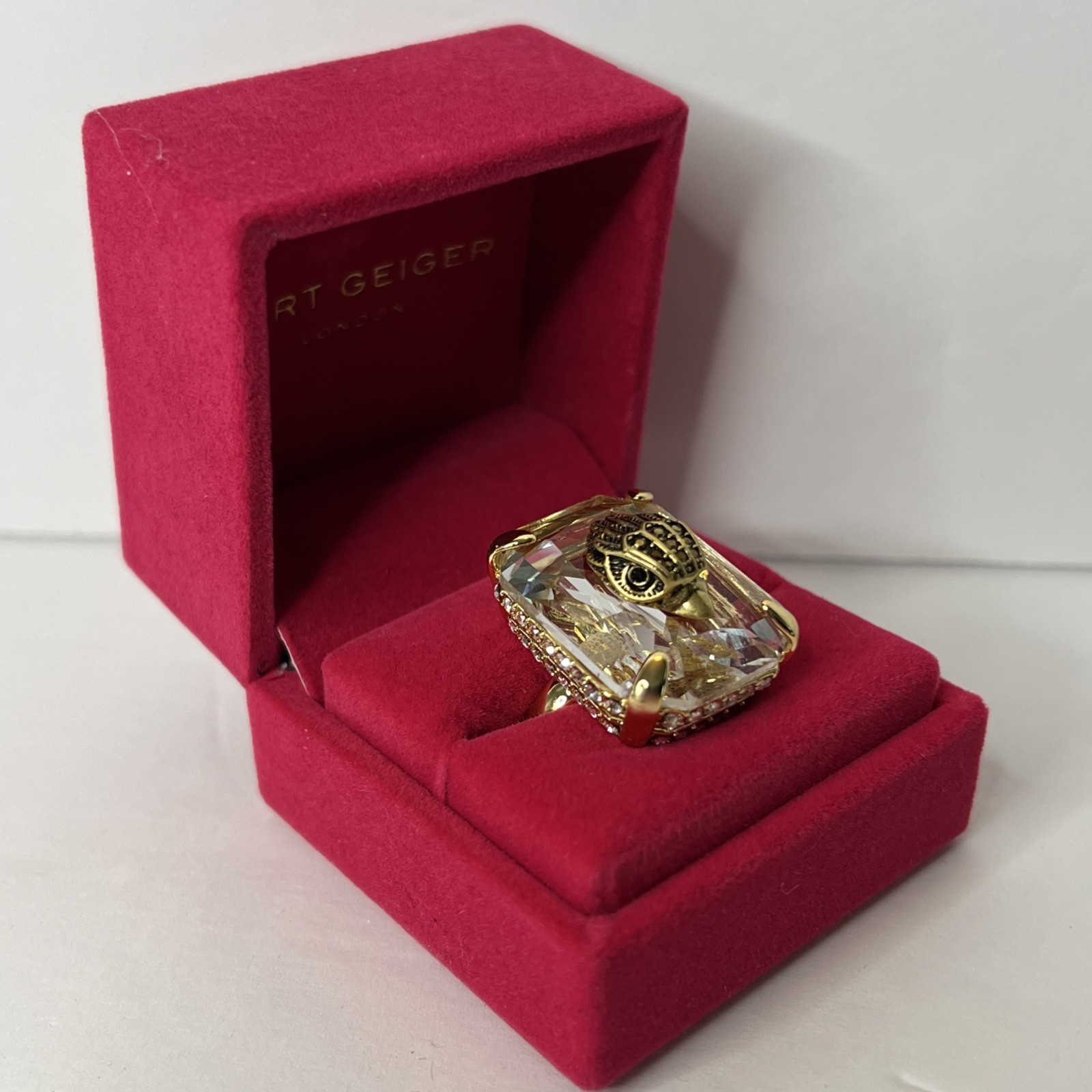 Kurt Geiger London Gold Tone Eagle Head Crystal Statement Cocktail Ring Sz 7 New