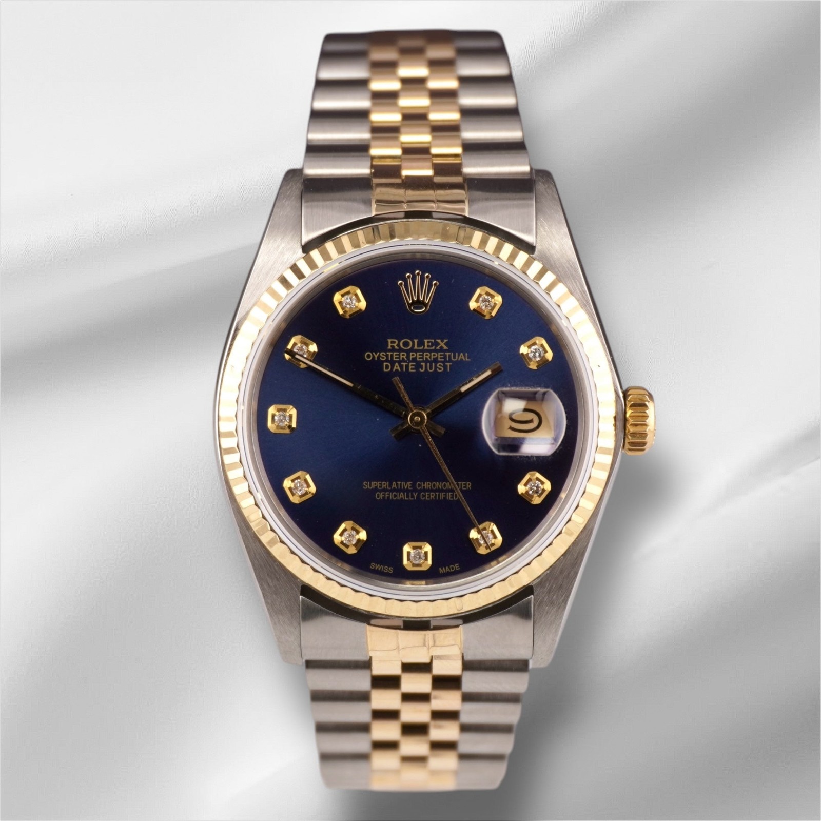 Rolex Datejust 36mm Yellow Gold Dark Blue Diamond Dial Jubilee Watch 16013