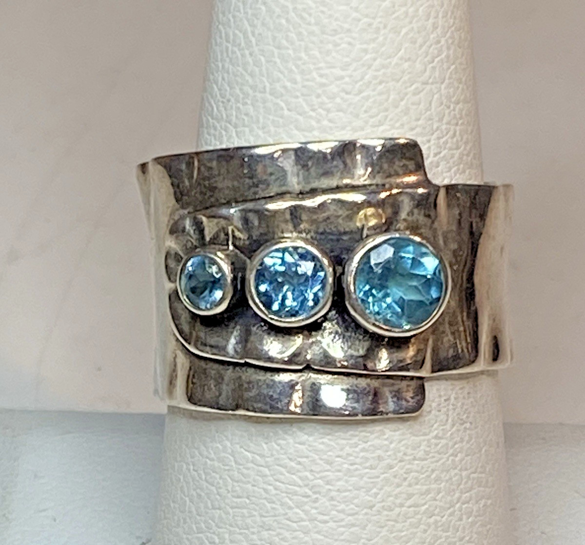 PZ Israel Sterling Silver Wide Blue Ring Sz 8.5 Paz Creations