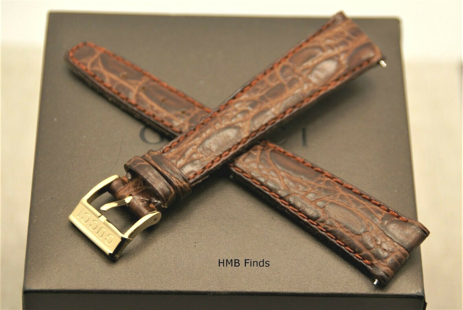 New Gucci 18 MM Reg – Dark Brown – Genuine Leather – Croco Grain Band – 18.110