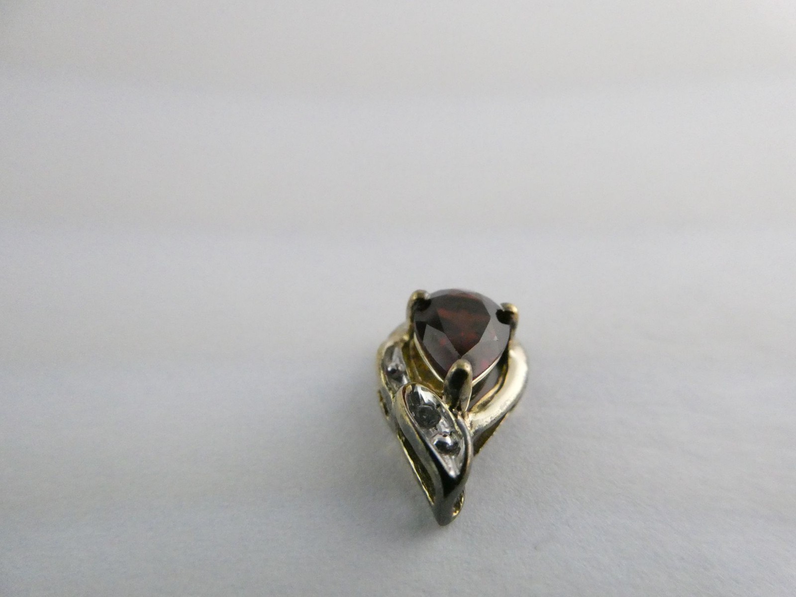 Sterling Silver Gilt Accent Garnet and White Topaz Slide Pendant 925 1.2g 13.4mm