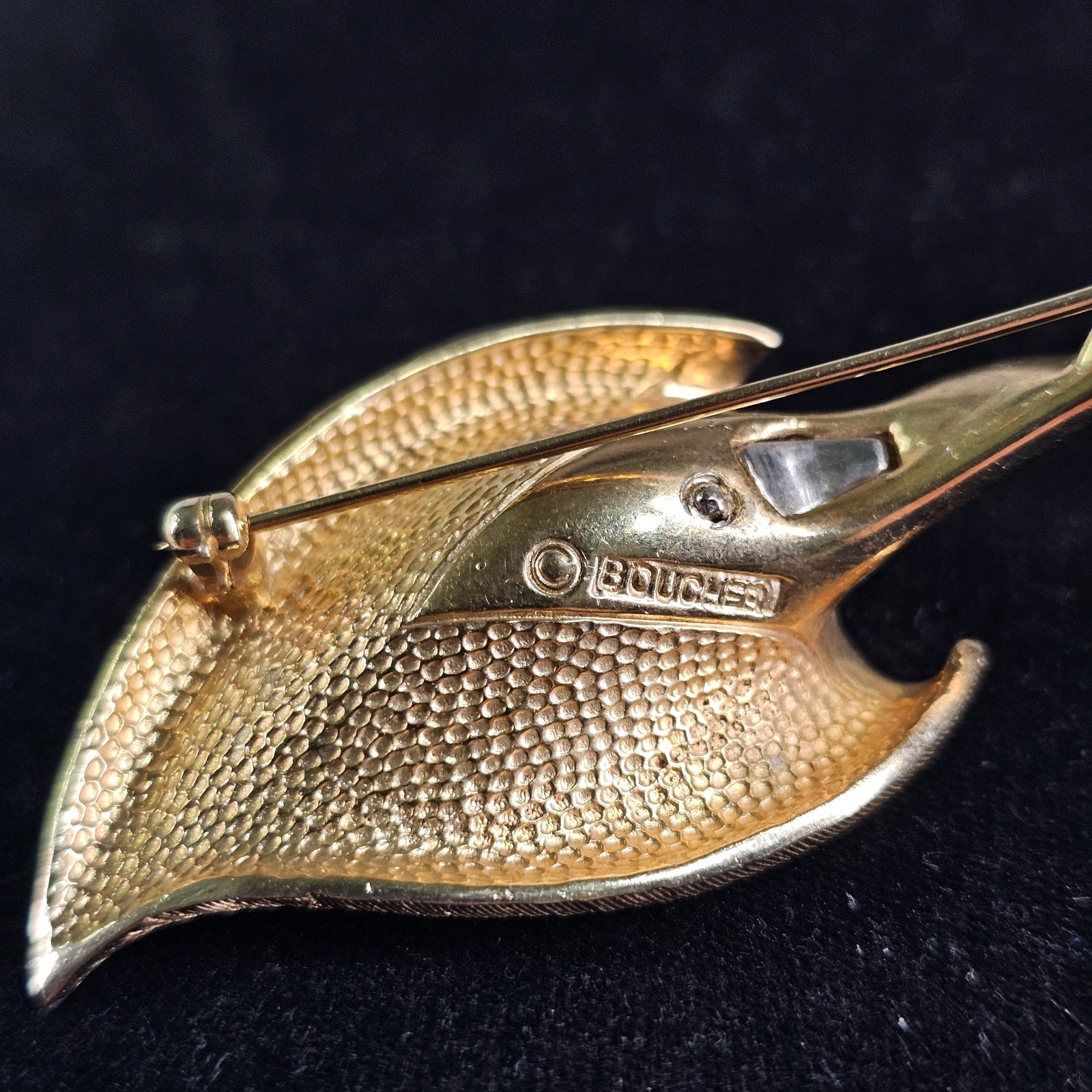 Vintage Marcel Boucher Calla Lily Pin Brooch Signed Gold Tone W/ Crystal Stones