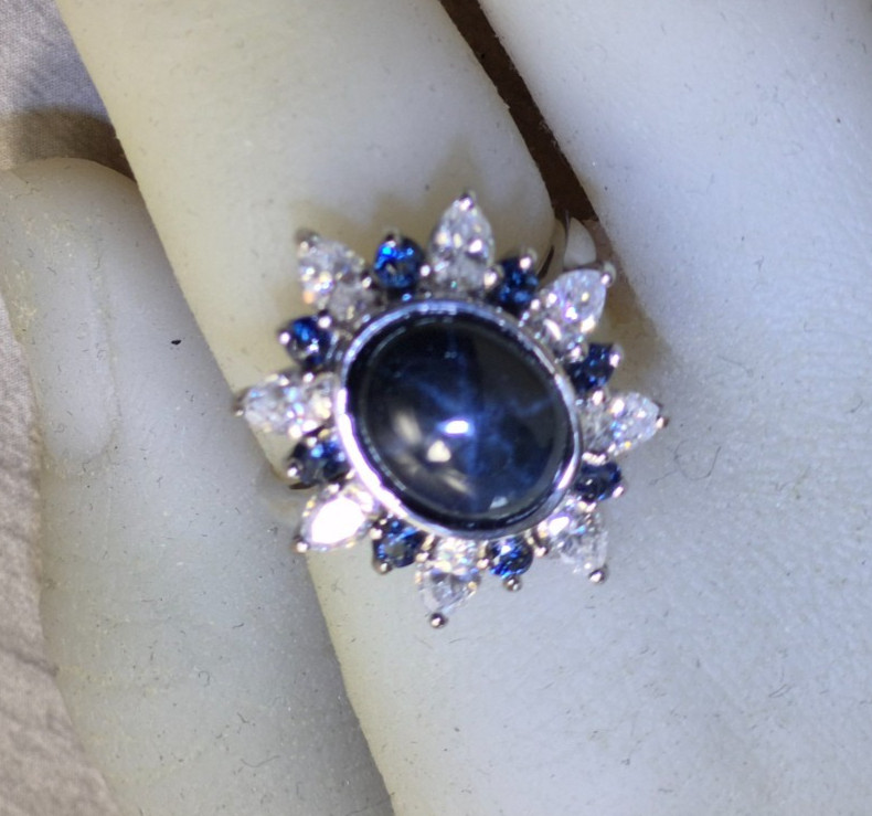 D’Joy Blue Star Sapphire (DF) + Moissanite (8.75 cttw) 925 silver ring size 9
