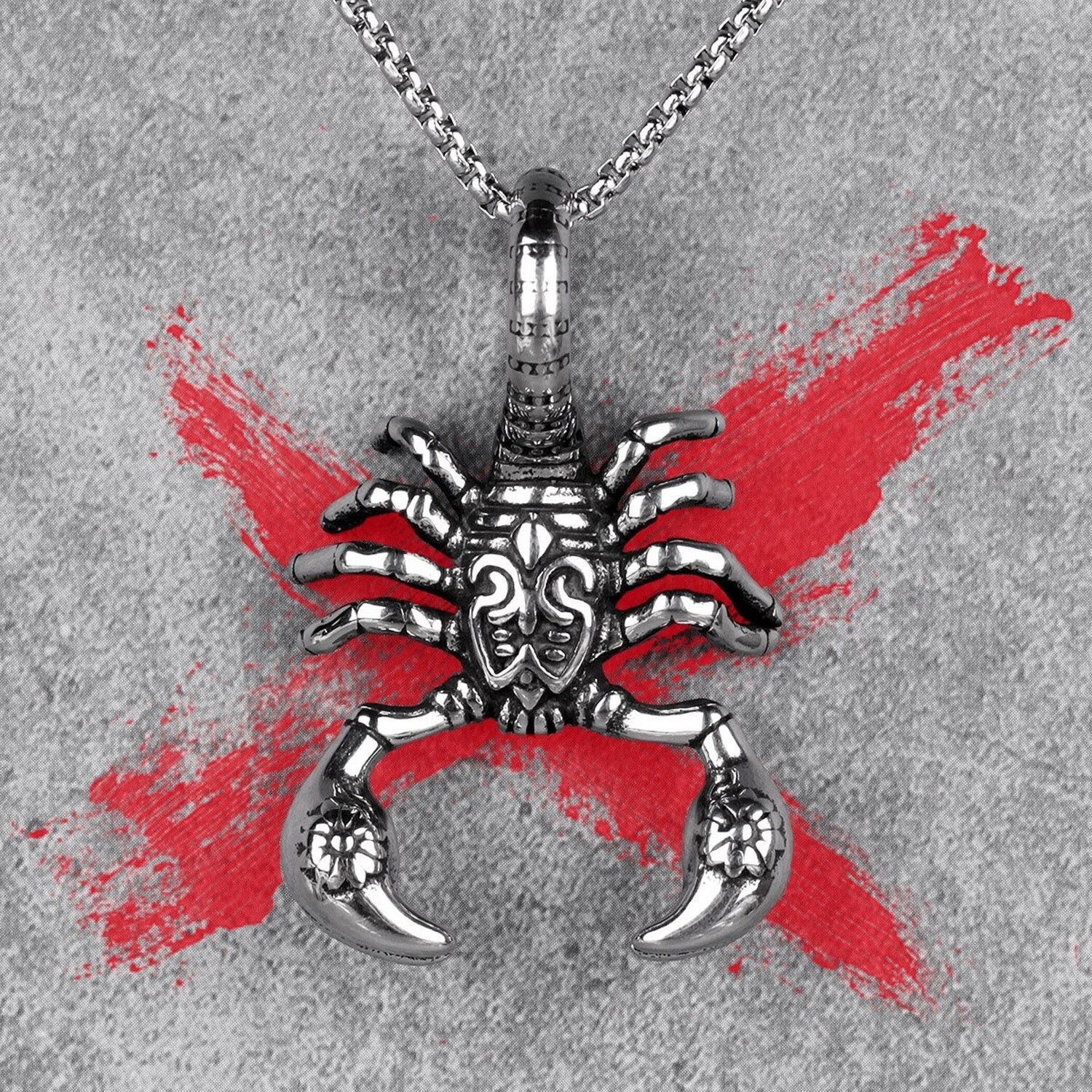 Scorpion Animal Men’s Long Necklace Stainless Silver Pendant Chain Punk Hip Hop