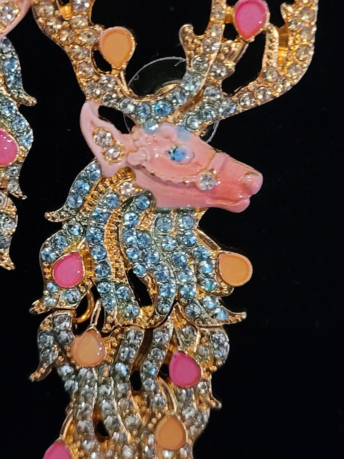 PINK REINDEER DANGLE CRYSTAL CHRISTMAS HOLIDAY GOLD EARRINGS NEW In Gift BOX