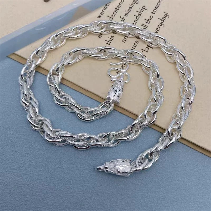 Pure S999 Fine Silver Chain 7mm Dragon Cloud Toggle Link Necklace 57-58G 25.6IN