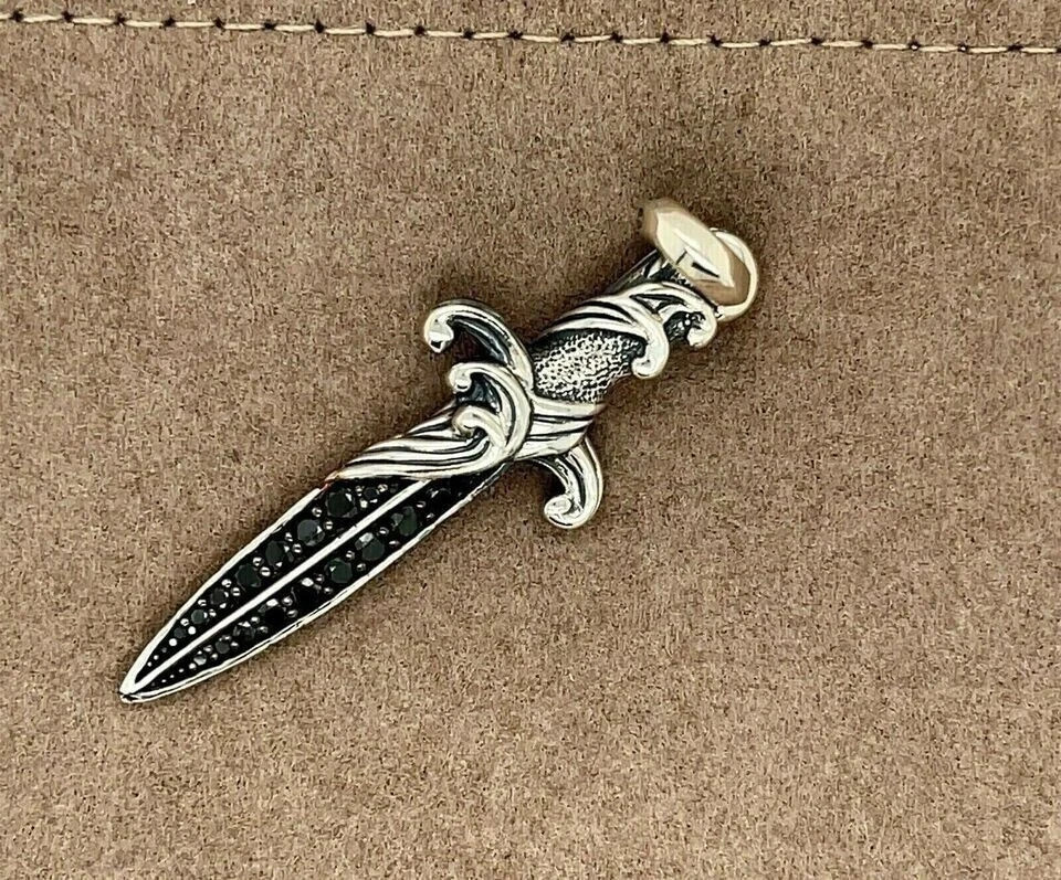2.7Ct Round Cut Lab Created Diamond Fancy Knife Pendant 14K Two Tone Gold Plated