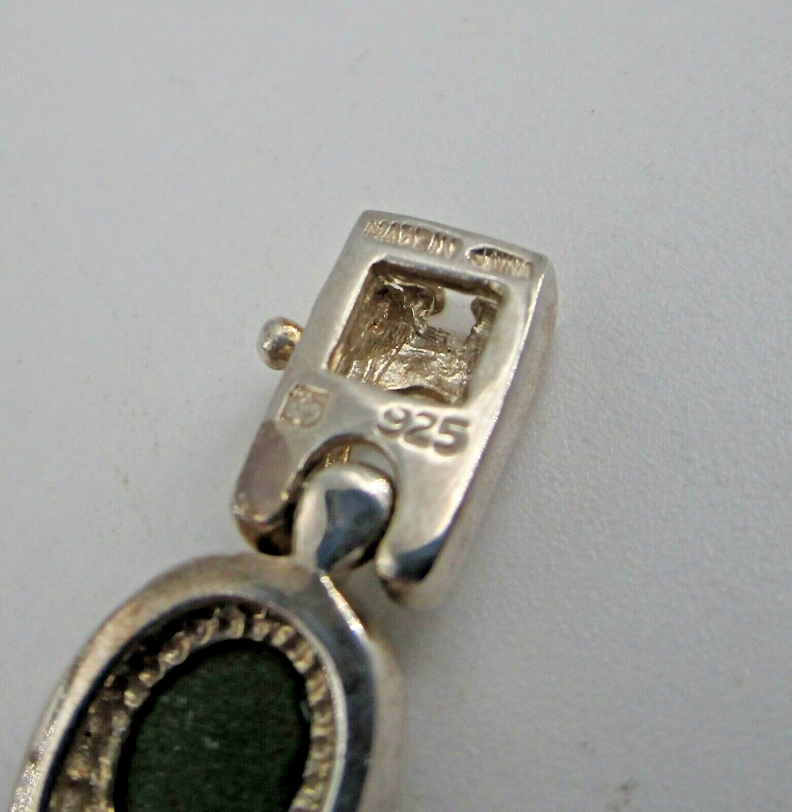 Sterling Silver Bracelet Oval Cabochon Green Jade Plain Bezel Set Box Clasp
