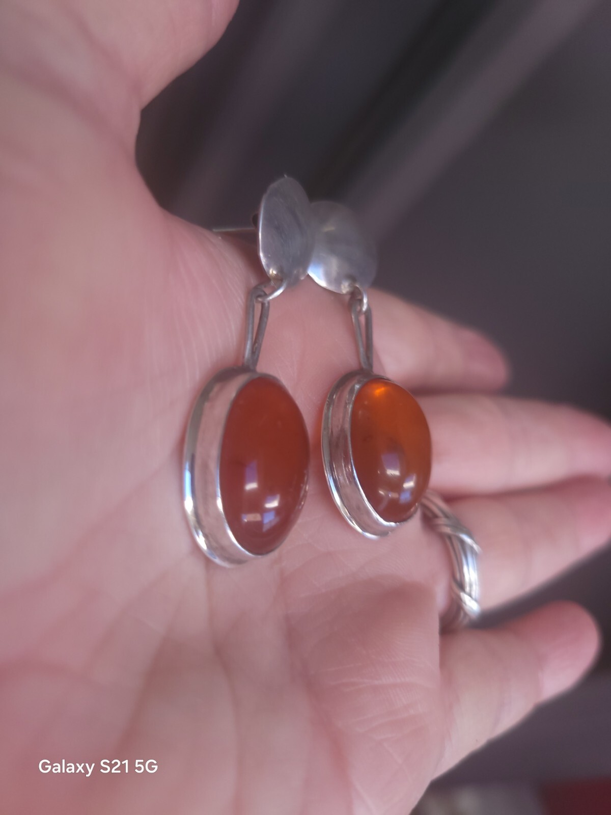 Susan Cummings 2″ Pierced Earrings Modern Silver & Amber McClure’s Nashville Tn