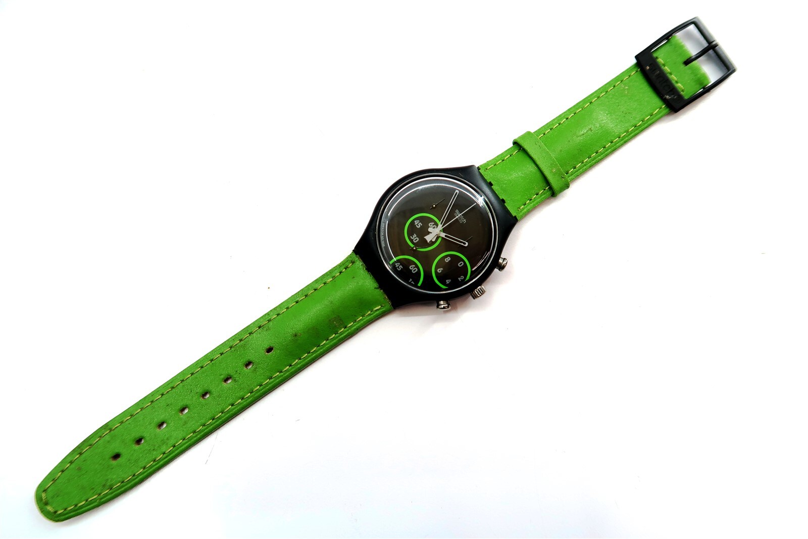 NEW Swatch Chrono Watch EXCENTRIC SCB117 w/ Case & Papers 1997 NEW BATTERY (n2)