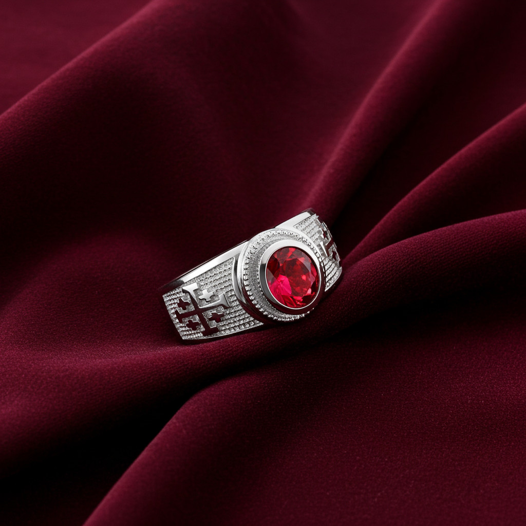 Sterling Silver Jerusalem Cross Birthstone CZ Ring