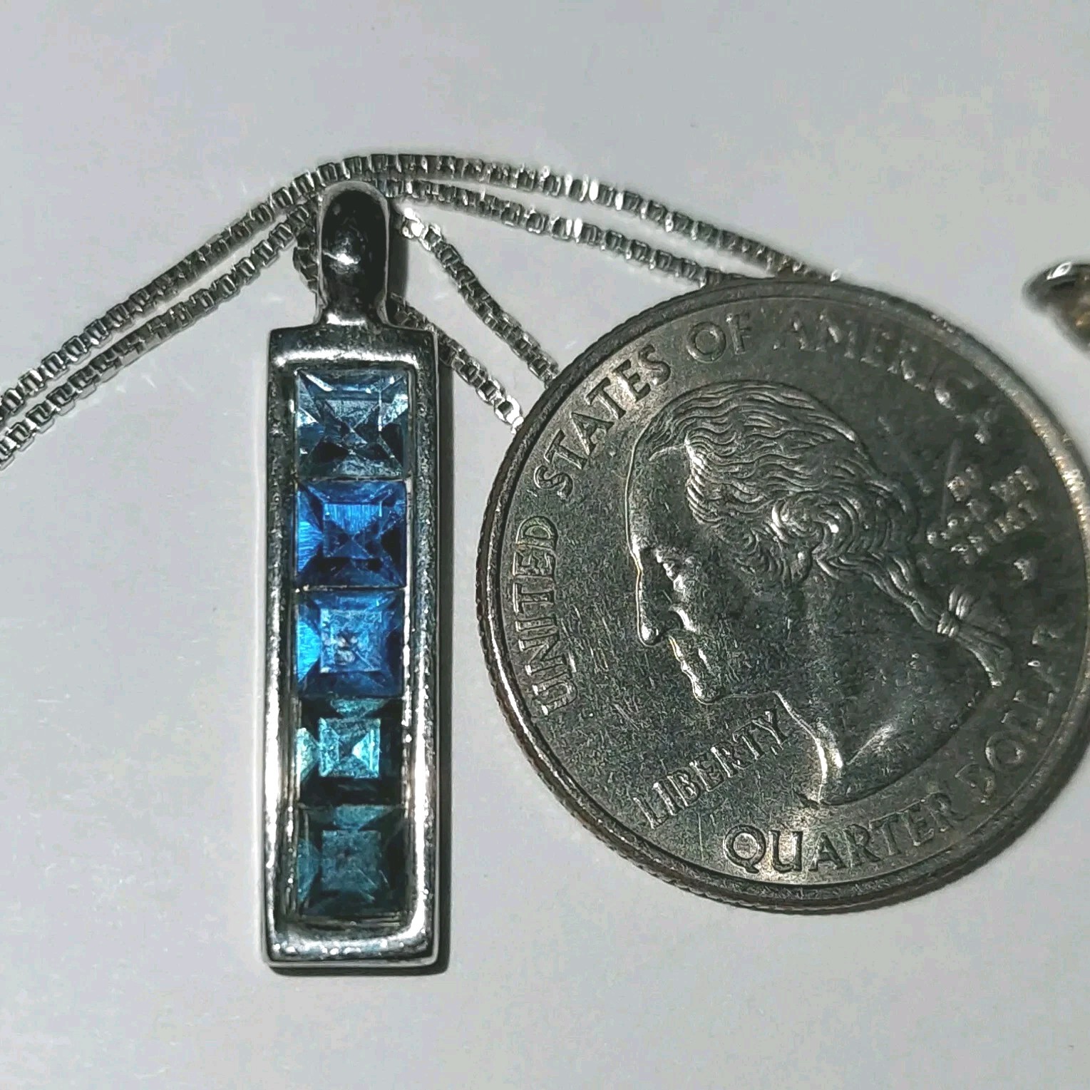 925 SS Pendant With Gradient Blue Zircons Light Blue To Dark Blue Ombre GUC