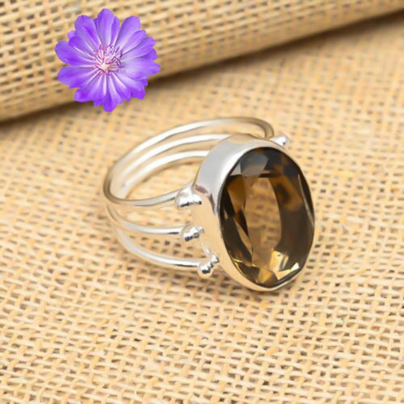 Smoky Quartz Gemstone 925 Sterling Silver Ring Handmade Jewelry Ring For Gift