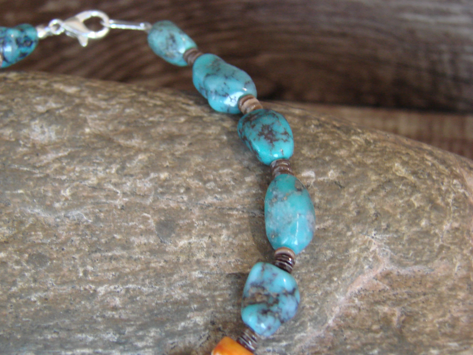 Native American Sterling Silver Turquoise & Spiny Nugget Stone Bracelet by Coriz