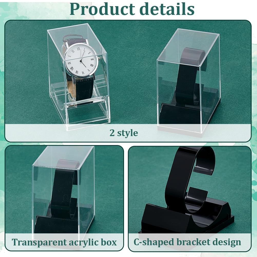 2pcs Clear Acrylic Watch Display Stand Box Single Watch Holder Case – Black